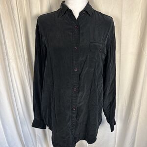 Diane Gilman 100% Silk Black Button Down Ladies Size Large
